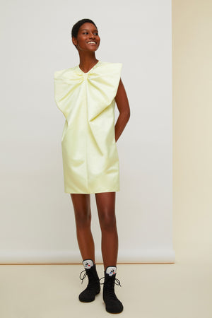 Oversized bow satin mini dress