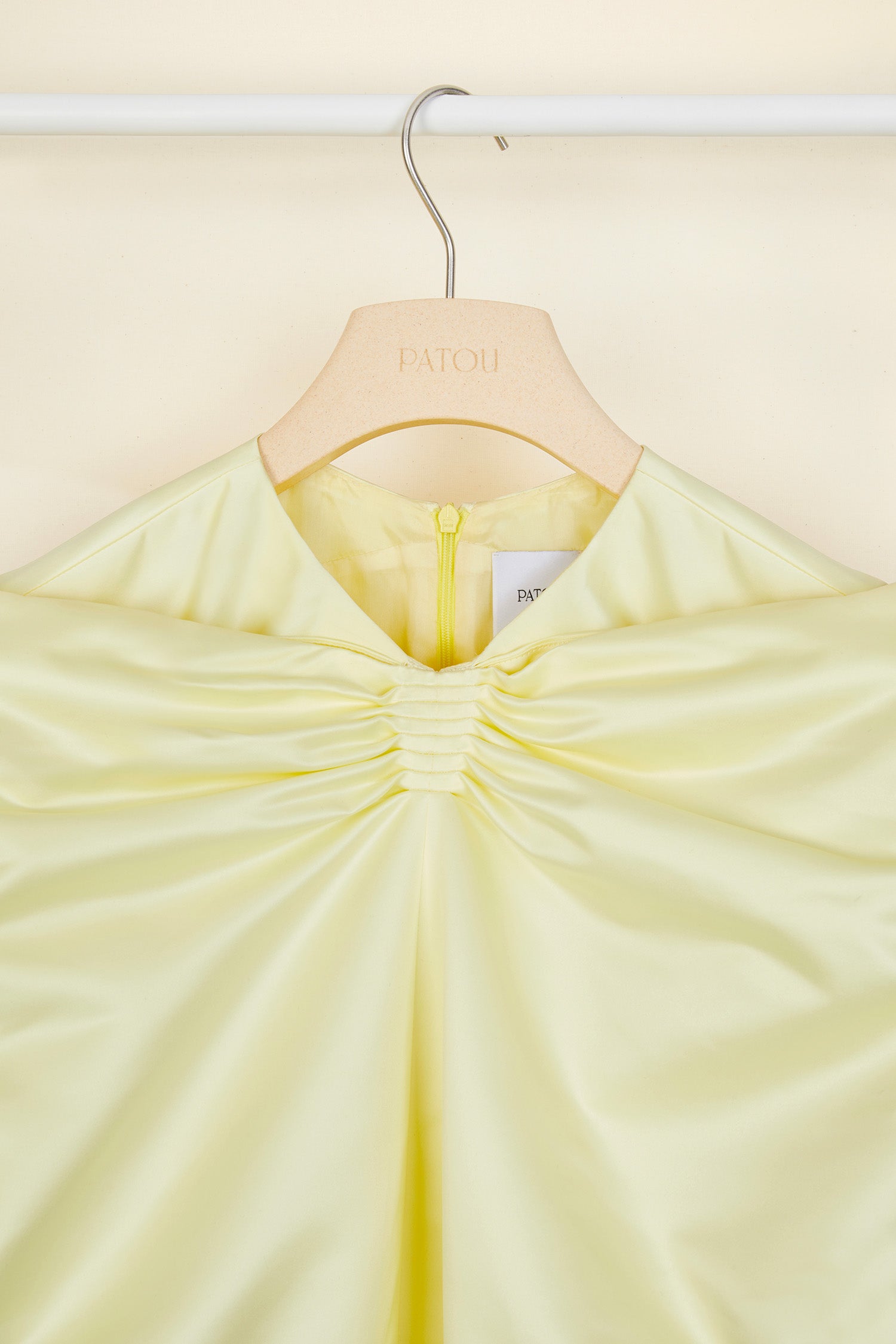 Patou - Oversized bow satin mini dress - Straw Yellow - Charming and dramatic: the oversized satin bow.  Straw yellow duchesse satin mini dress. Oversized bow at the front. Zip fastening at the back. Fully lined.