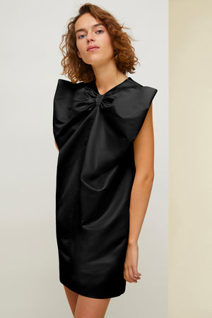Oversized bow satin mini dress