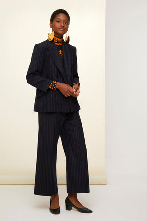 Double-breasted chalk stripe wool jacket