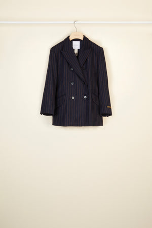 Double-breasted chalk stripe wool jacket
