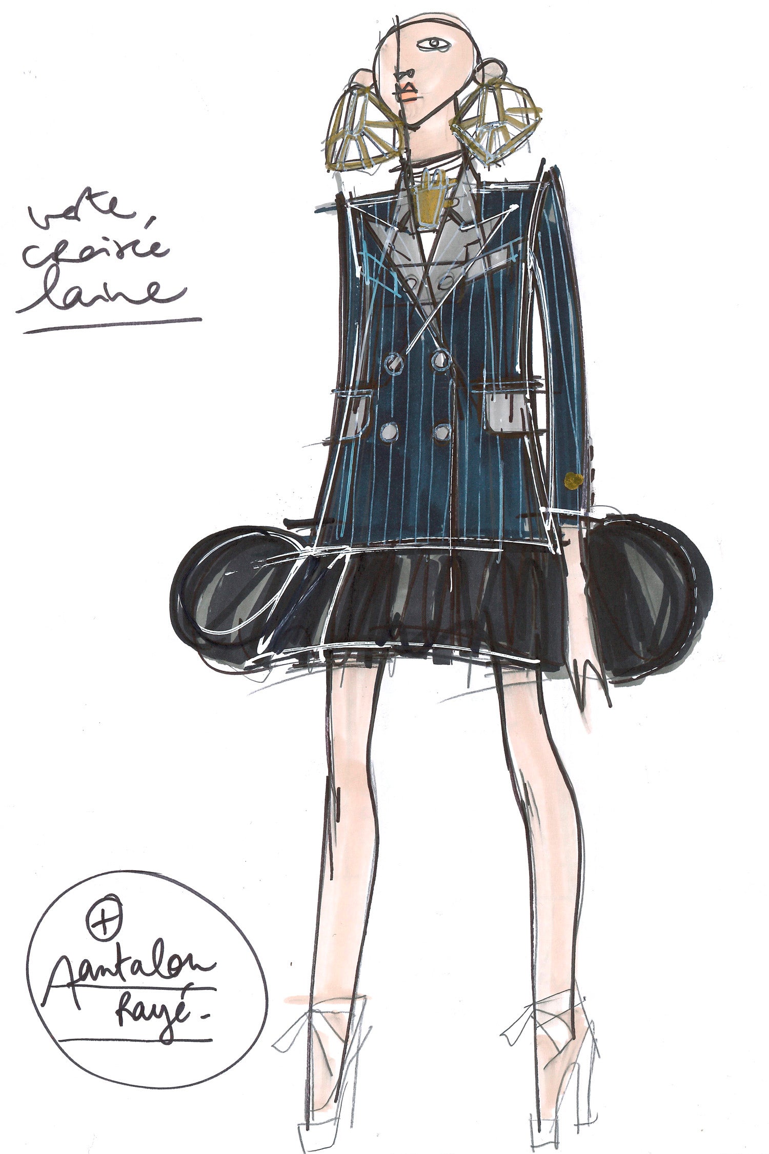 Patou - Double-breasted chalk stripe wool jacket - Navy Sienna - The allure of stripes.  Double-breasted navy and burnt sienna chalk stripe wool jacket. Buttons at the front and on the cuffs. Tailor-style Patou label on the sleeve. Two flap pockets at the front, one internal pocket. Single high vent at the back with button fastening. Fully lined. Brooches sold separately.