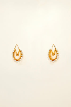 Brass and pearl hoop earrings