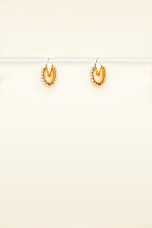 Brass and pearl hoop earrings