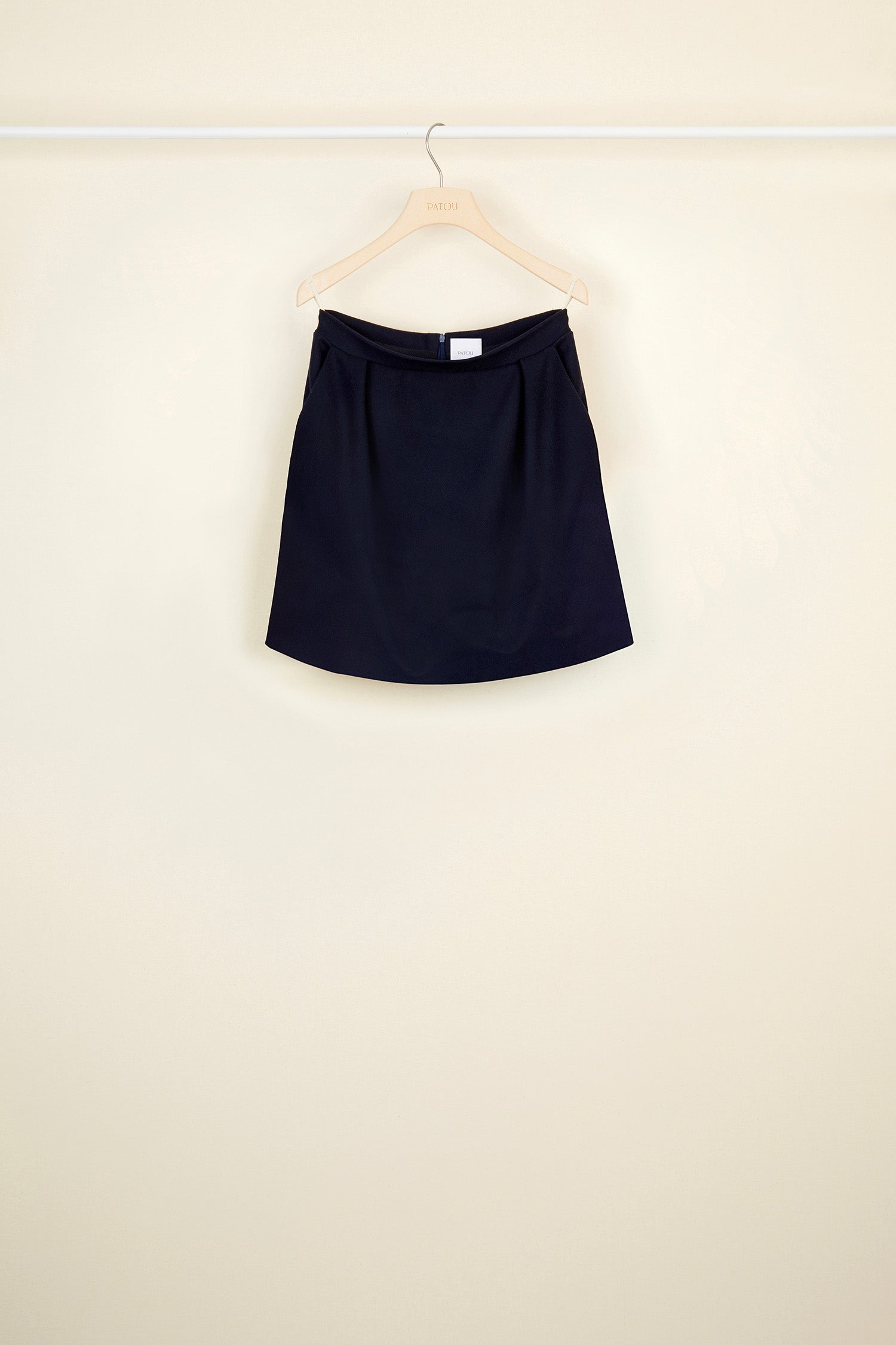 Patou - Wool and cashmere tulip skirt - Navy - Say it with a tulip!  Short navy wool and cashmere skirt. Box pleats at the front, darts at the back. Side pockets and concealed zip fastening at the back.