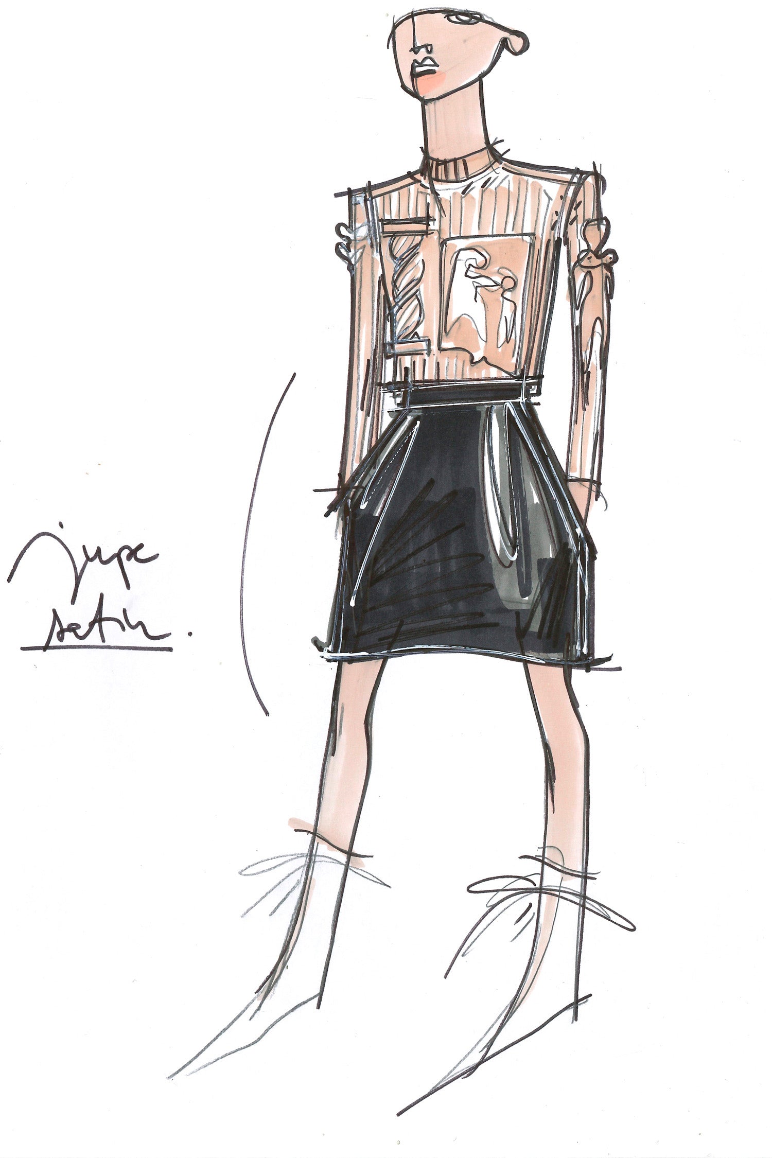 Patou - Satin tulip skirt - Havana - Say it with a tulip!  Short Havana brown duchesse satin skirt. Box pleats at the front, darts at the back. Side pockets and concealed zip fastening at the back.