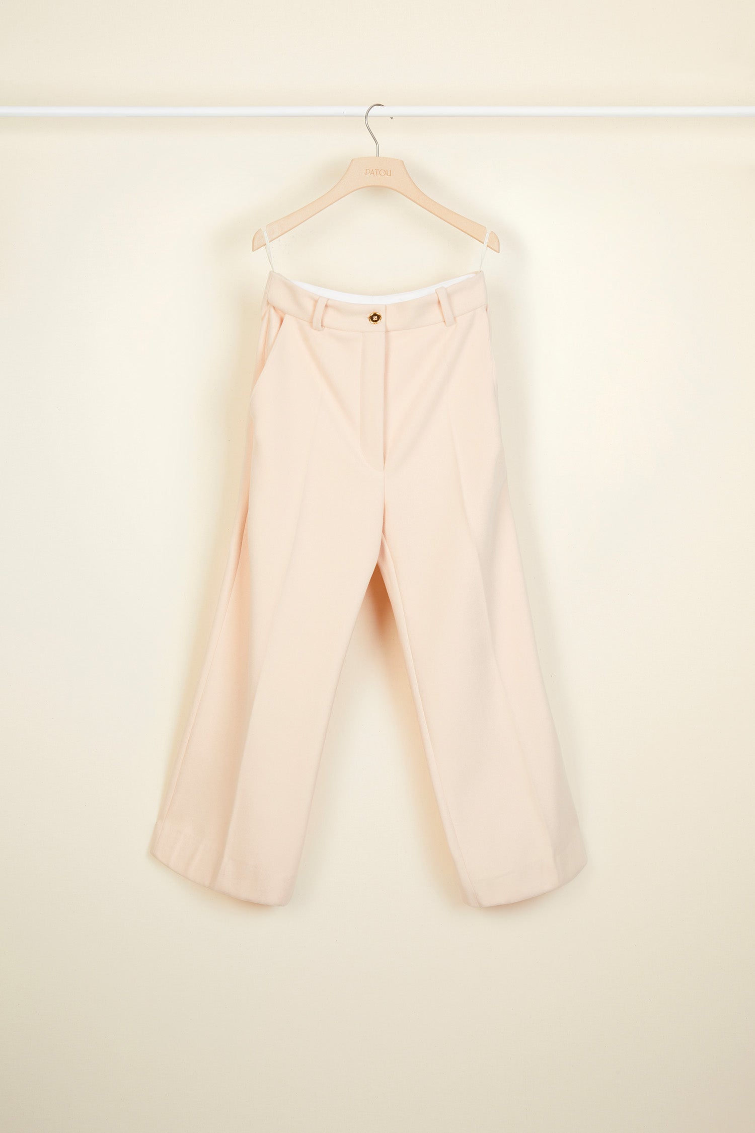 Patou - Wool and cashmere straight leg trousers - Peach Blossom - Flannel with a touch of cashmere, buttons with a touch of gold!Peach blossom virgin wool and cashmere blend trousers. Tailored style with a straight leg. engraved gold-coloured button and zip fastening at the front. Belt loops, two side pockets. Darts at the back. Lined.