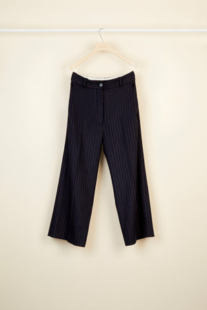 Chalk stripe wool straight leg trousers