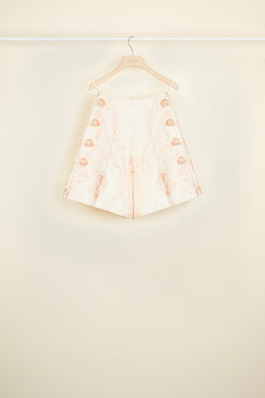 High-waisted silk brocade shorts