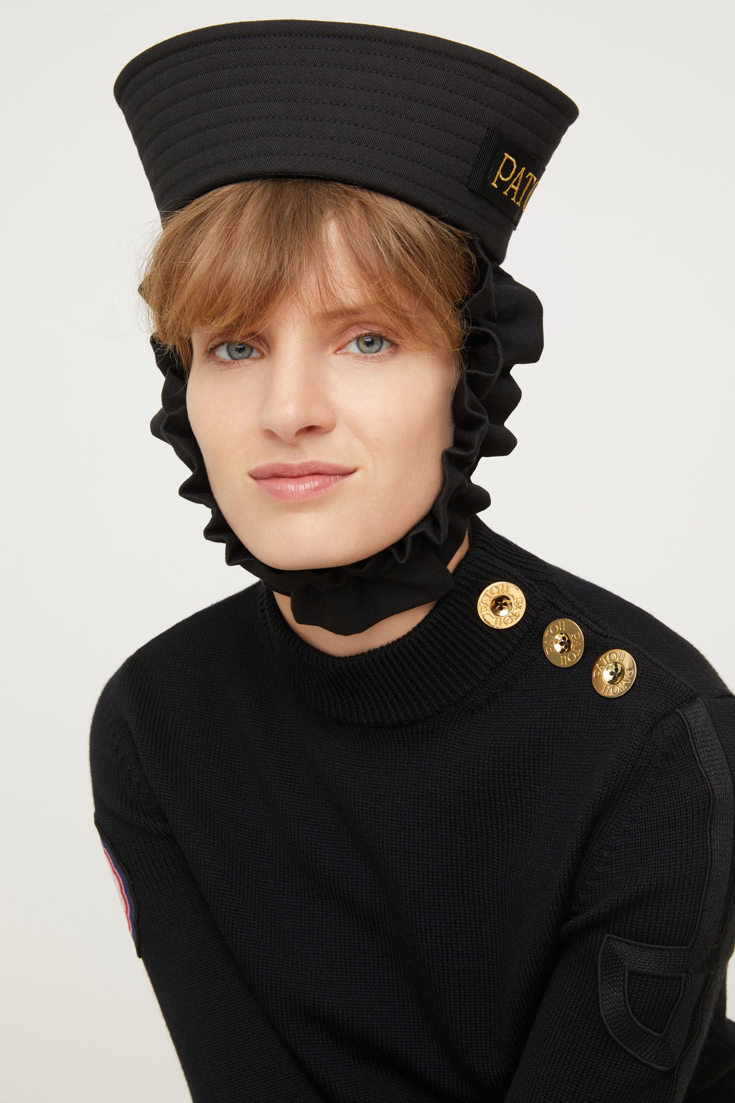 Ruffle strap sailor hat - Black - One Size