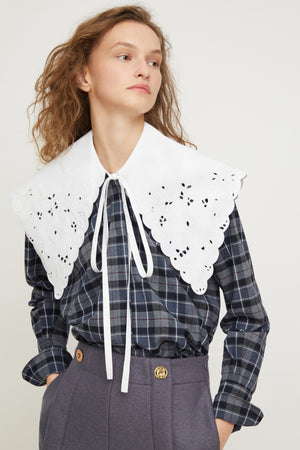 Embroidered collar cotton and wool blend shirt