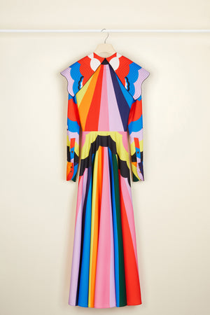 Psychedelic oversized collar maxi dress