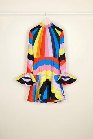 Psychedelic high neck 3D mini dress