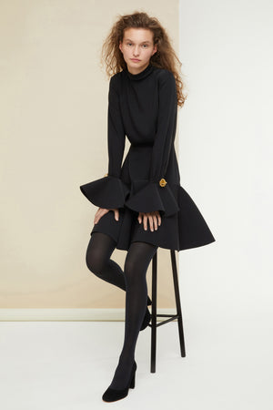 High neck 3D mini dress in recycled cady