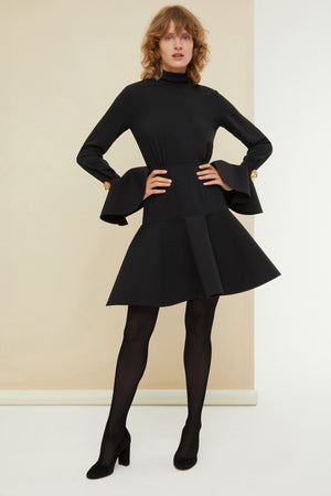 High neck 3D mini dress in recycled cady