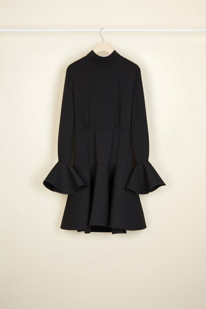 High neck 3D mini dress in recycled cady