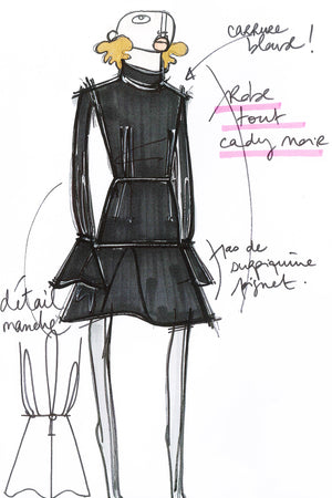 High neck 3D mini dress in recycled cady