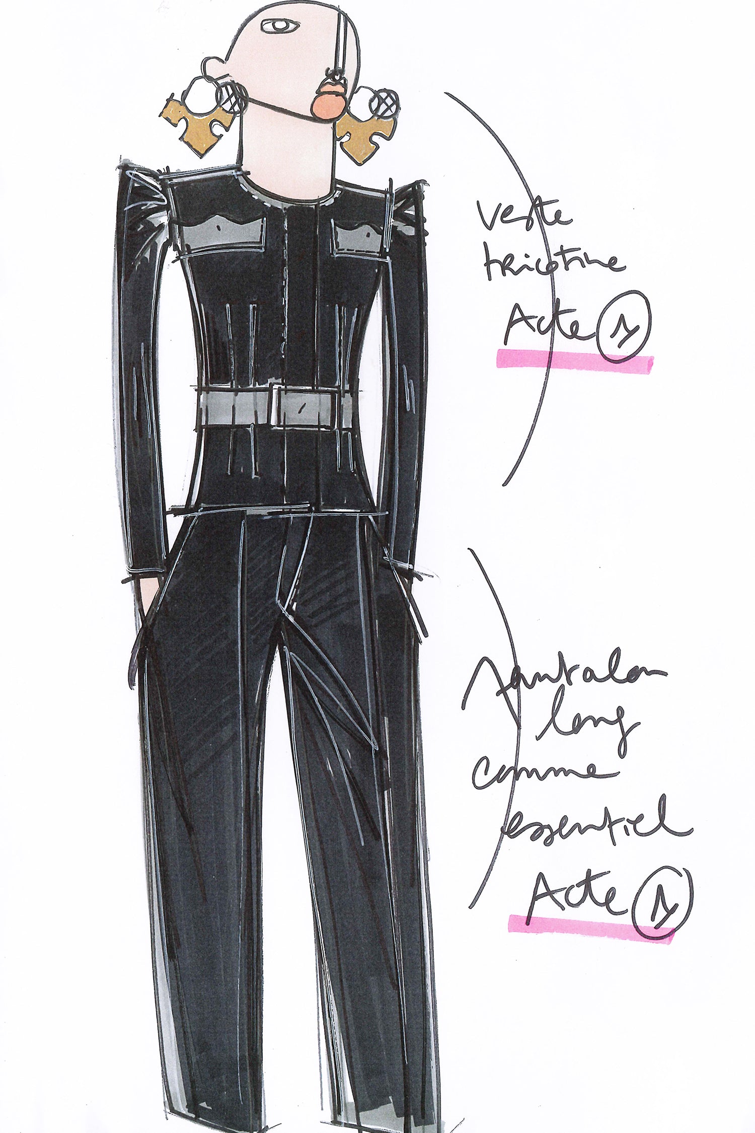 Patou - Cropped tricotine wool jacket - Black - La fille Patou likes it cropped! Black tricotine wool jacket. Cropped silhouette that can be worn with or without the belt. Slight puff sleeves with gathered shoulders. Mock scallop pockets across the chest. Concealed button fastening. Patou label on the left sleeve. Brooches sold separately