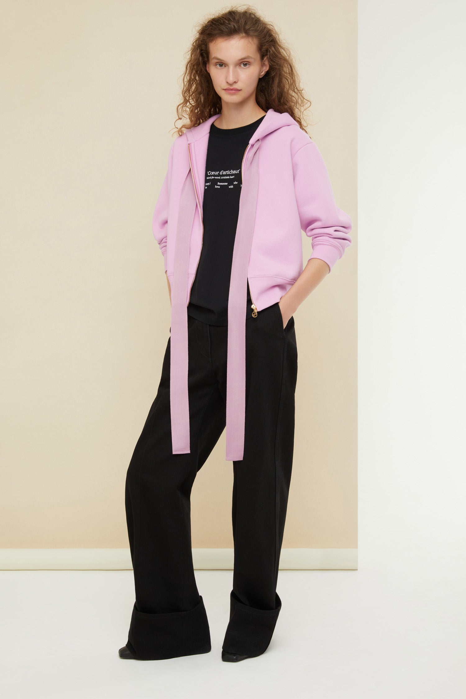 Patou - Organic cotton Patou zip-up hoodie - Lilac - The girl with the Patou hoodie.Lilac organic cotton zip up hoodie. Exaggerated grosgrain ties designed to hang loose at the front. Gold-coloured zip with stylised logo pull tab. Lettering logo in black at the back. Ribbed cuffs and waistband.