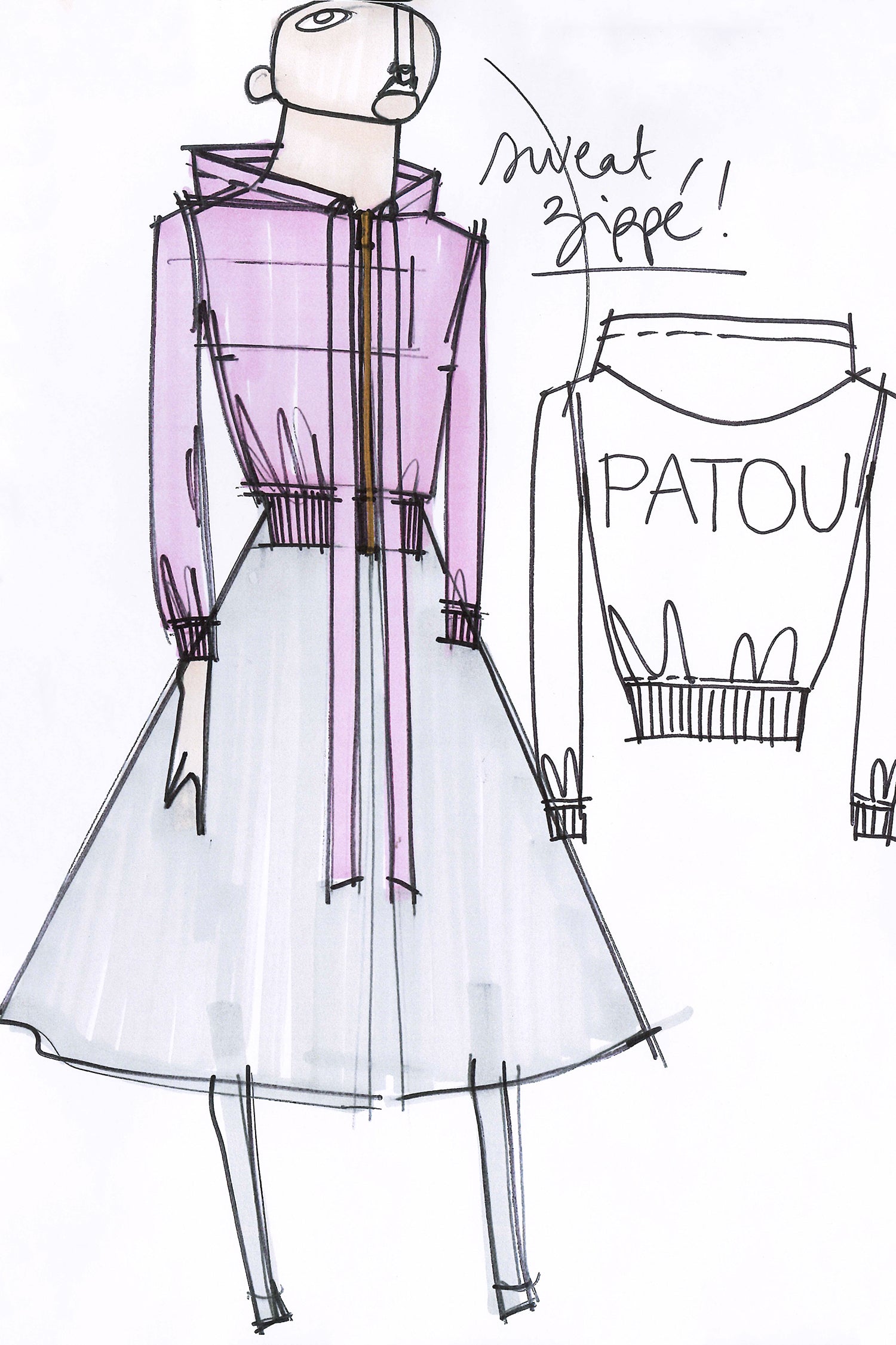 Patou - Organic cotton Patou zip-up hoodie - Lilac - The girl with the Patou hoodie.Lilac organic cotton zip up hoodie. Exaggerated grosgrain ties designed to hang loose at the front. Gold-coloured zip with stylised logo pull tab. Lettering logo in black at the back. Ribbed cuffs and waistband.