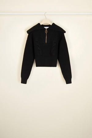 Zip-up sailor collar wool jumper