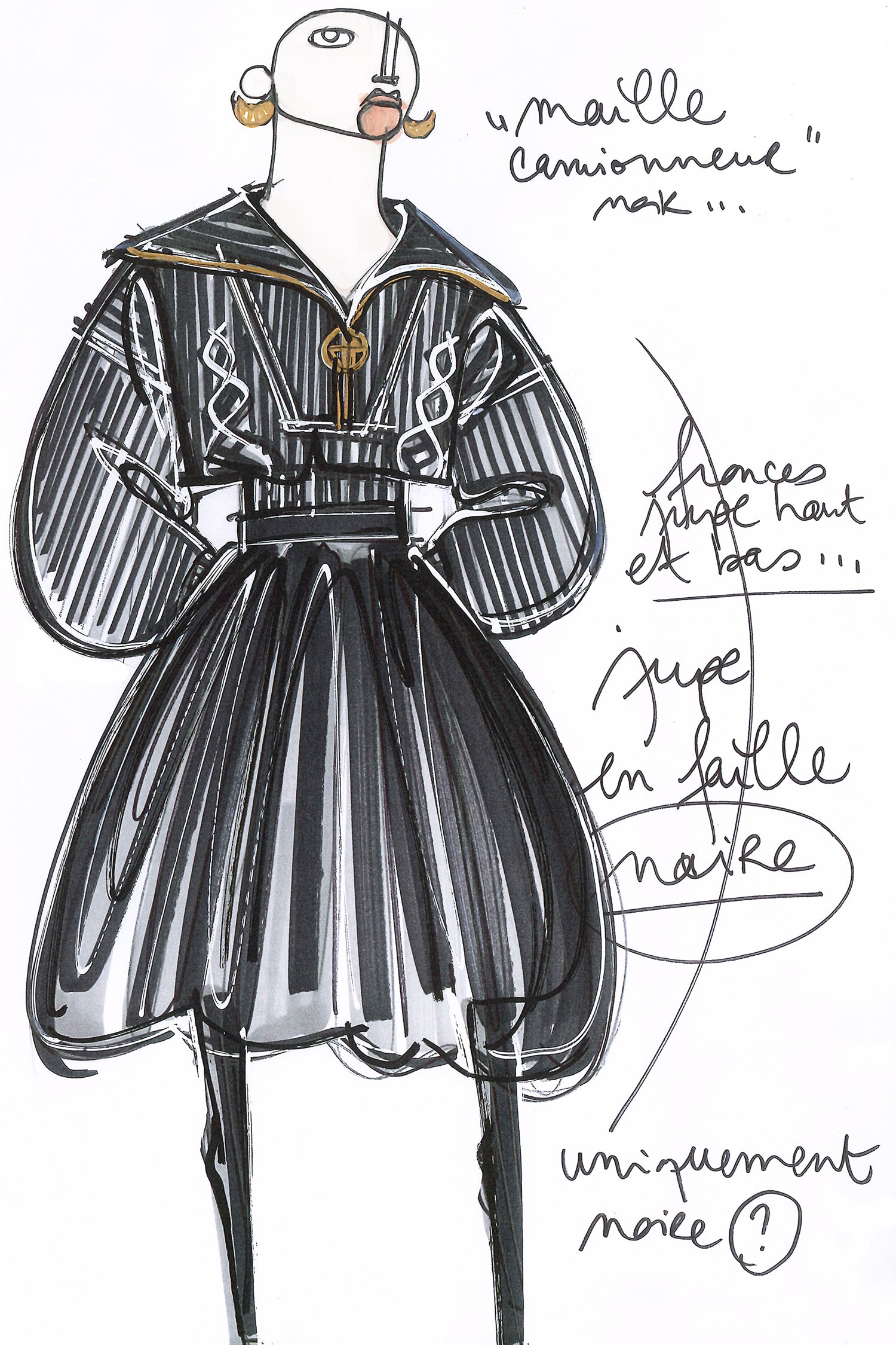 Patou - Zip-up sailor collar wool jumper - Black - Thoroughly modern, unmistakably Patou! Black wool jumper. Cropped silhouette. Zip-up sailor-style collar. Gold-coloured zip featuring a logo pull tab inspired by a heritage Jean Patou keyring. Cable detailing at the front.