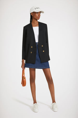 Collarless double-breasted jacket in tech wool