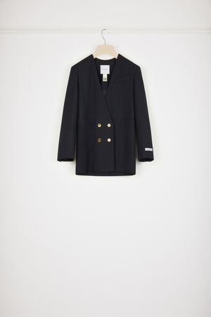 Collarless double-breasted jacket in tech wool