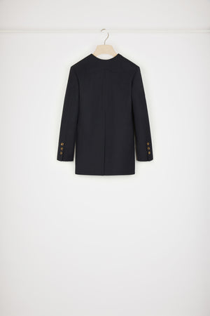 Collarless double-breasted jacket in tech wool
