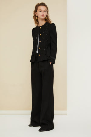 Embroidered cropped tricotine wool jacket
