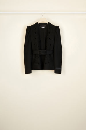 Embroidered cropped tricotine wool jacket