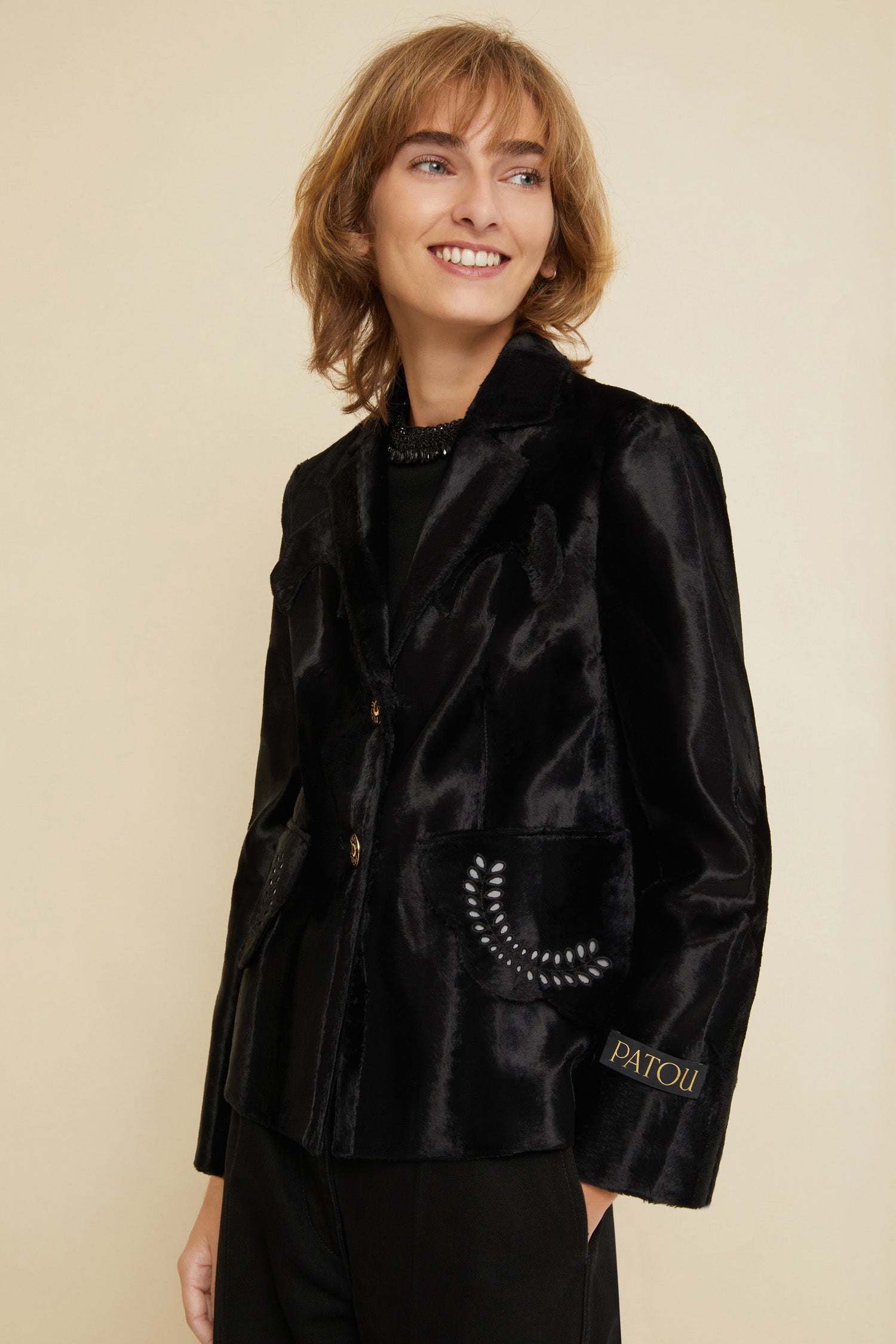 Patou | Embroidered box jacket in faux ponyskin