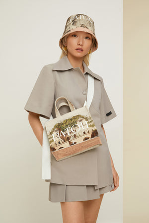 Giacca a maniche corte con cintura in cotone bio e lana