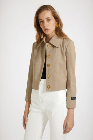 Short tailored jacket in organic cotton gabardine