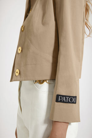 Short tailored jacket in organic cotton gabardine