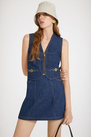 Gilet con zip in denim bio