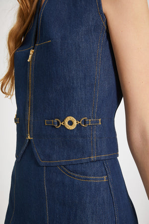 Gilet con zip in denim bio