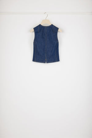 Gilet con zip in denim bio