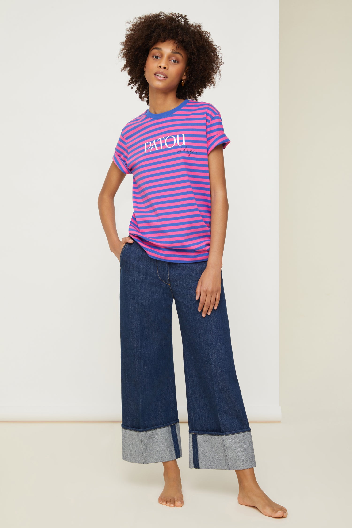 Patou - Maglietta a righe Patou Plage in cotone bio - Fuchsia - Destinazione: Patou Plage!Maglietta in cotone bio a righe fucsia. Collo rotondo, vestibilità regolare. Logo PATOU Plage.