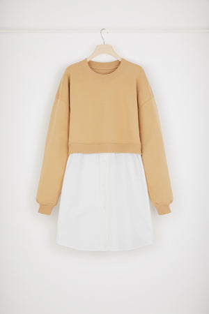 Sweatshirt-Kleid im Materialmix aus Bio-Baumwolle