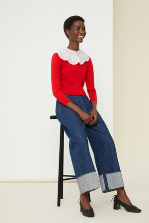 Cutwork collar cardigan
