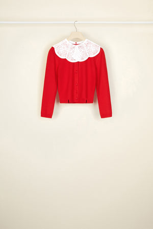 Cutwork collar cardigan