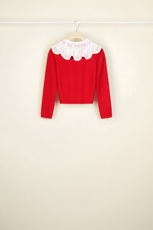 Cutwork collar cardigan