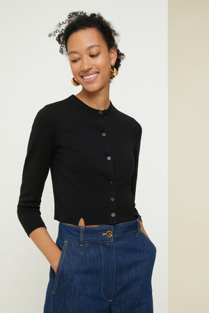 Cardigan in lana con colletto lavorato