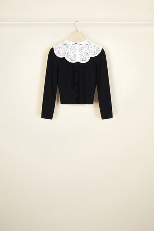 Cardigan in lana con colletto lavorato