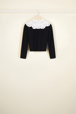 Cardigan in lana con colletto lavorato