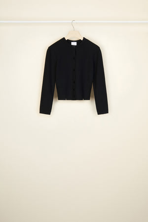 Cardigan in lana con colletto lavorato