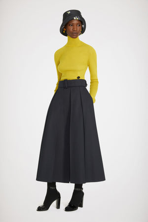 High neck rib knit wool blend jumper