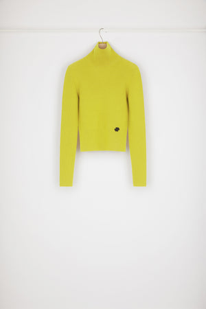 High neck rib knit wool blend jumper