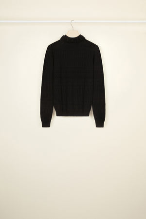 Ruffle collar open knit jumper in organic cotton